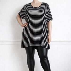 Black and White Striped Tunic Dress Short Sleeve Casual Athleisure Stretch 3X